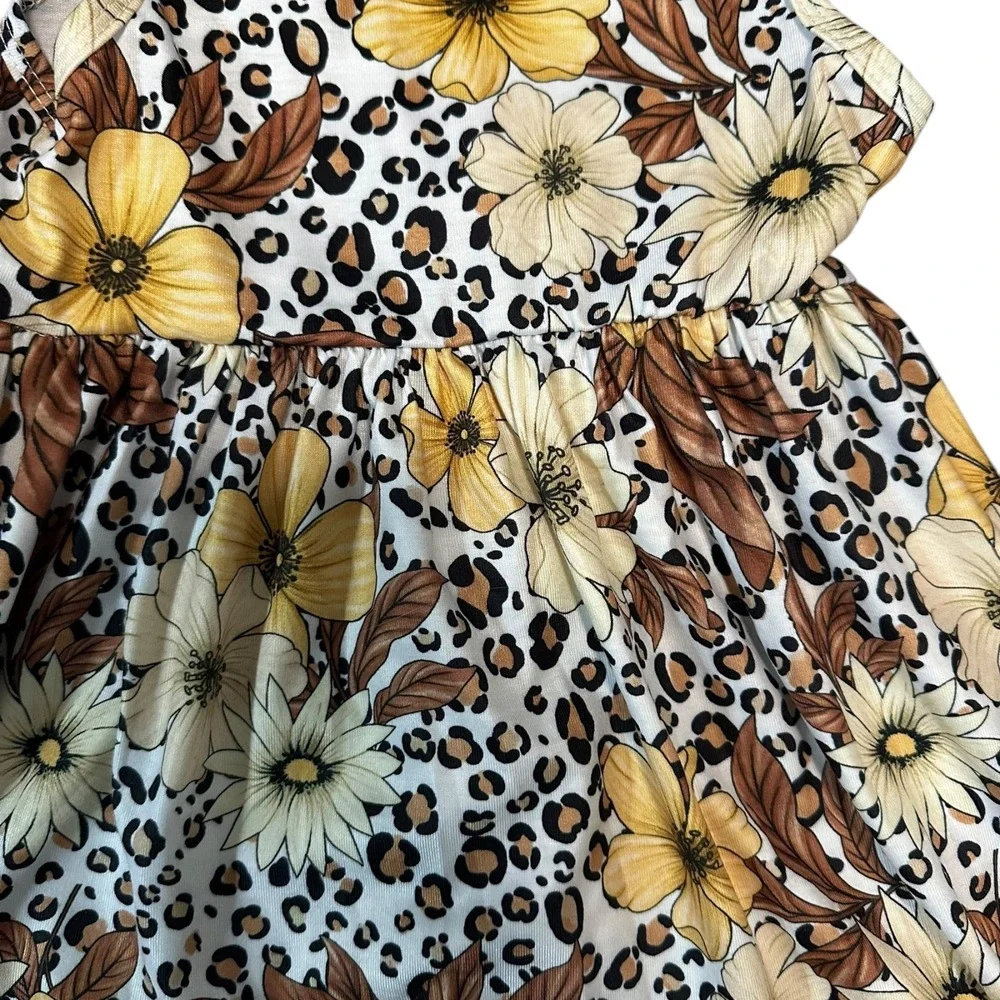 PatPat Floral‎ Leopard Print Dress Sleeveless Casual Summer Outfit 18-24M